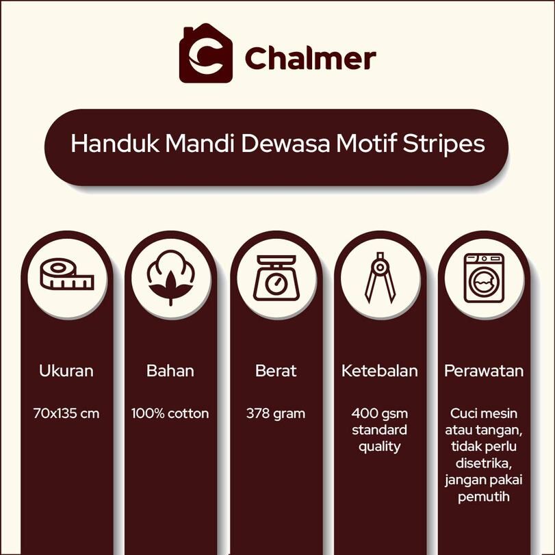 Handuk Mandi Dewasa Chalmer 70x135 cm Handuk Motif Stripe - Maroon - 5