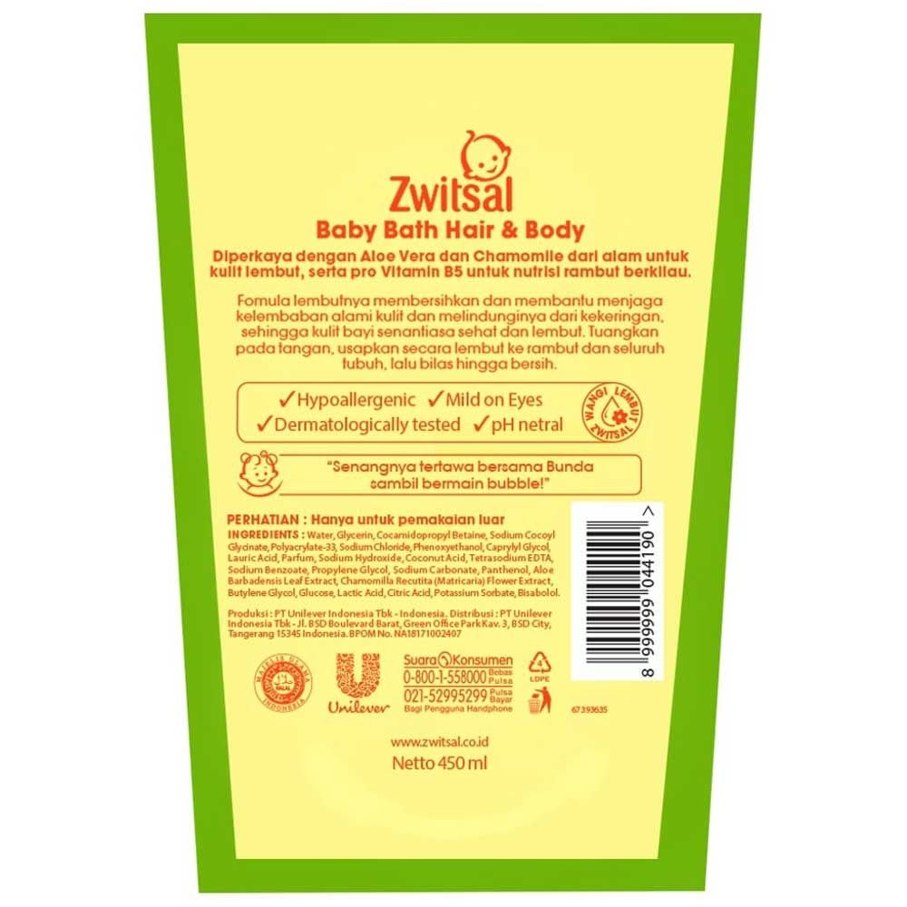 Zwitsal Natural Baby Bath 2in1 Hair & Body Pouch 450ml - 4