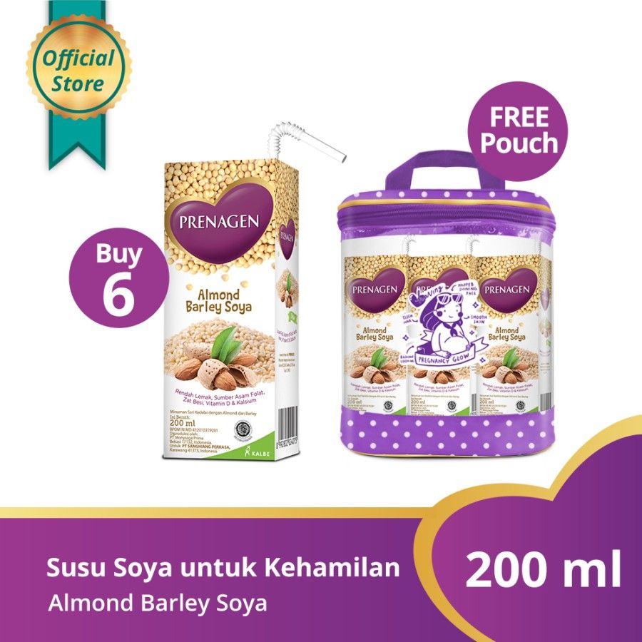 Buy 6pcs PRENAGEN mommy UHT Almond Barley Soya 200ml Free Pouch - 1