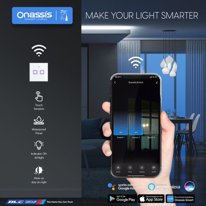 ONASSIS SMART SWITCH SINGLE WHITE VOICE COMMAND - 4