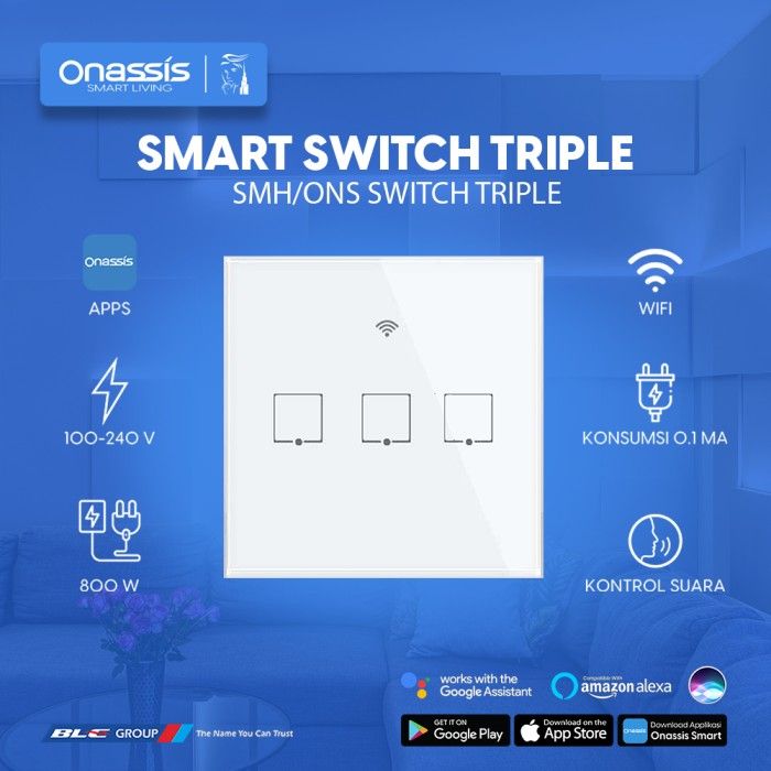 ONASSIS SMART SWITCH TRIPLE WHITE VOICE COMMAND - 3