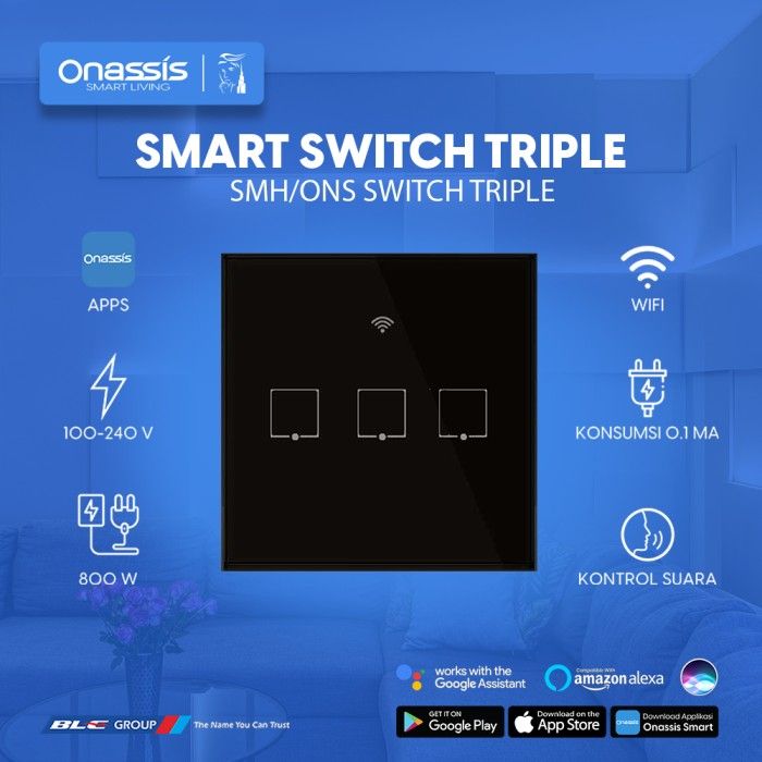ONASSIS SMART SWITCH TRIPLE BLACK VOICE COMMAND - 3