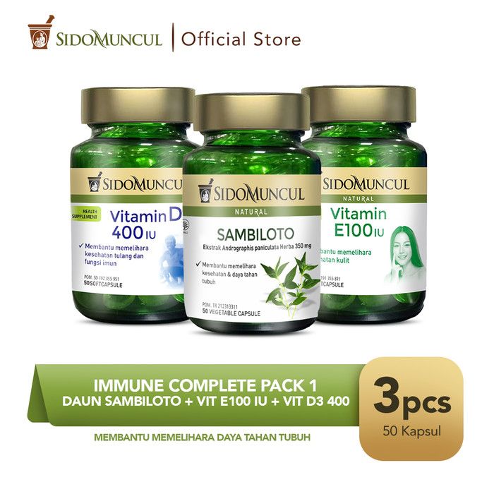 Immune Complete Pack 1 - Daun Sambiloto + Vit E100 IU + Vit D3 400 - 1