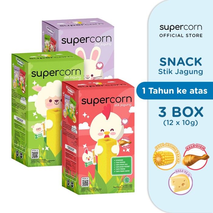 Supercorn Jagung Bakar 10gr (1 Box) + Ayam 10gr (1 Box) + Keju (1 Box) - 1