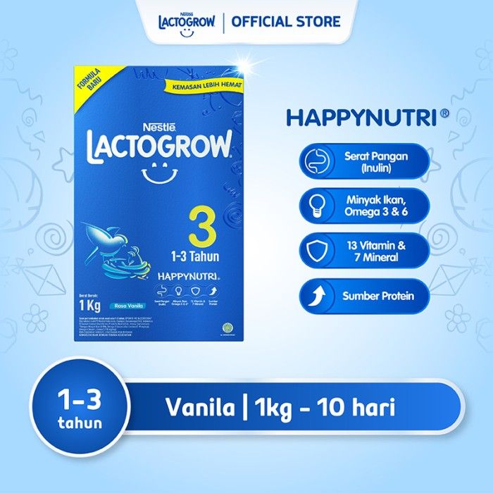 Nestle LACTOGROW 3 Happynutri Vanila Susu Anak 1-3 Tahun Box 1Kg - 1
