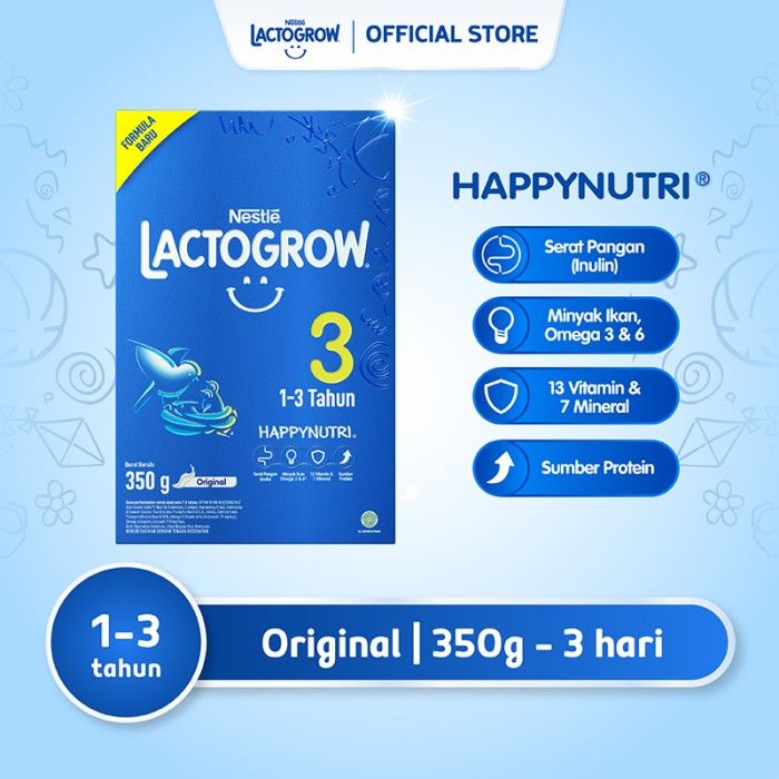 Nestle LACTOGROW 3 Happynutri Plain Susu Anak 1-3 Tahun Box 350g - 1