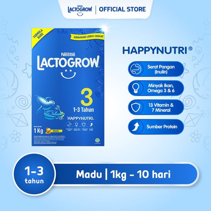 Nestle LACTOGROW 3 Happynutri Madu Susu Anak 1-3 Tahun Box 1Kg - 1