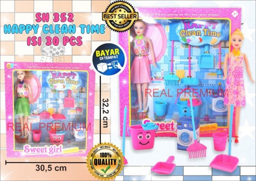 Mainan Boneka Plus Peralatan Kebersihan Rumah Sh 352 Happy Clean - 1