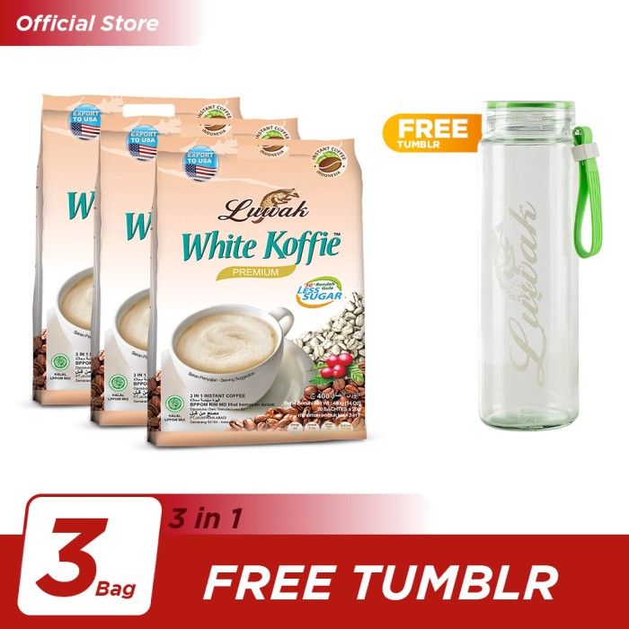 Kopi Luwak White Koffie Less Sugar Bag 20x20gr Triple Pack - Free Tumb - 1