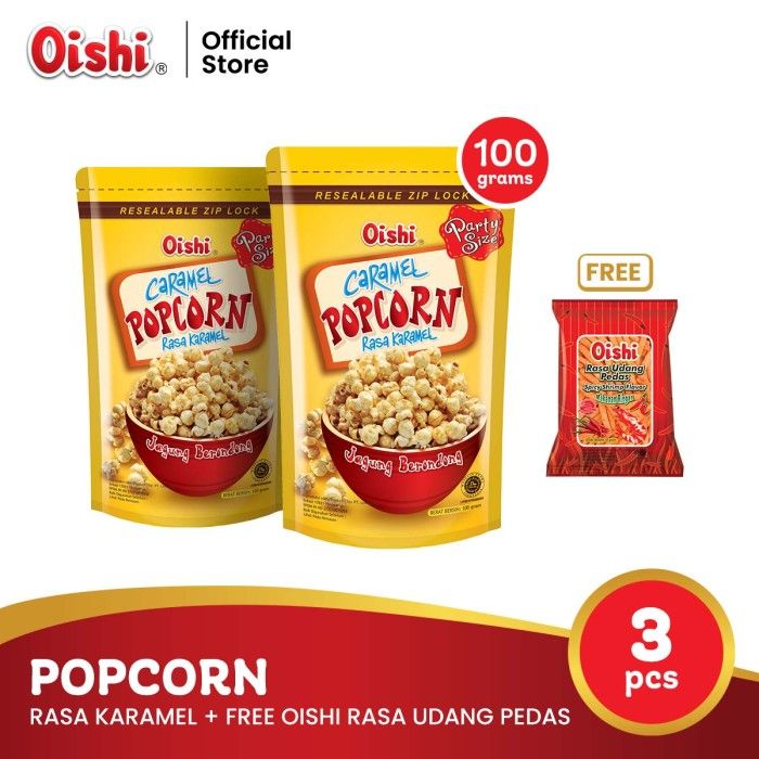 Popcorn Rasa Karamel (2pcs) + Free Oishi Rasa Udang Pedas 65g - 1