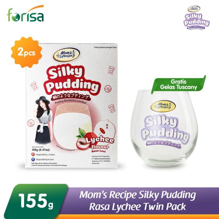 Mom's Recipe Silky Pudding Rasa Lychee 155 gr Twin Pack - Free Gelas - 1