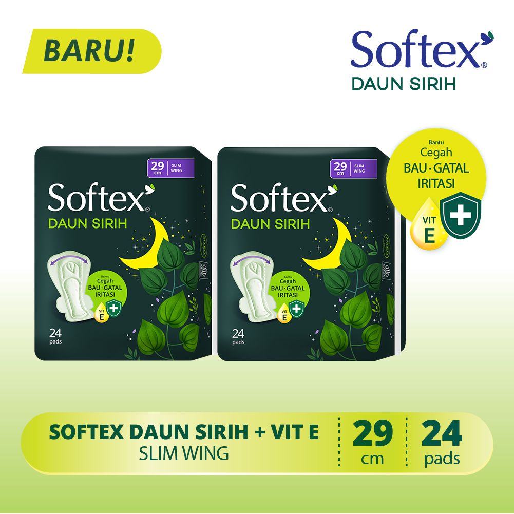 Softex Daun Sirih 29cm Jumbo Pack 24s - Twin Pack Pembalut Wanita - 1