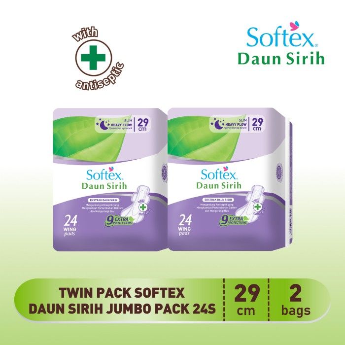 Softex Daun Sirih 29cm Jumbo Pack 24s - Twin Pack Pembalut Wanita - 2