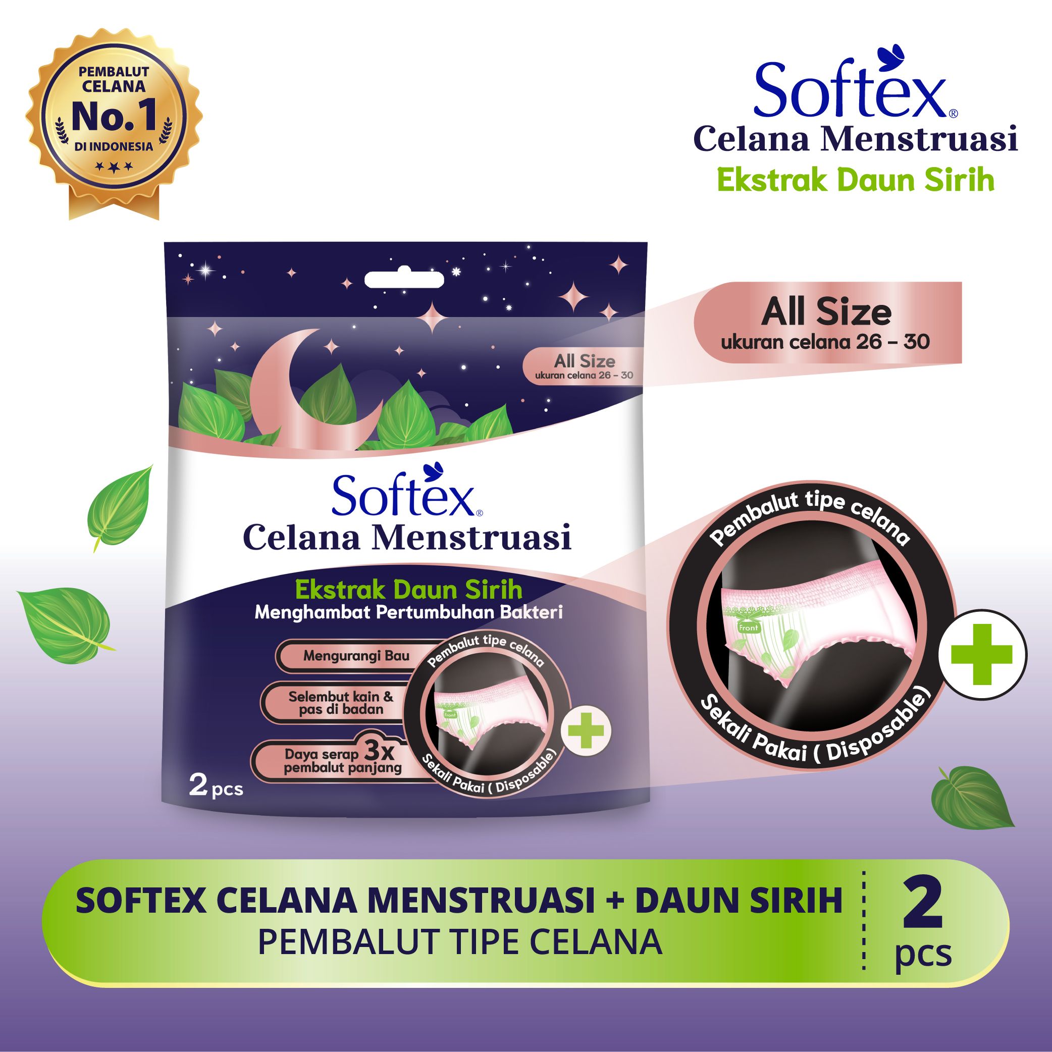 Softex Celana Menstruasi Daun Sirih 2s - Pembalut Wanita - 1