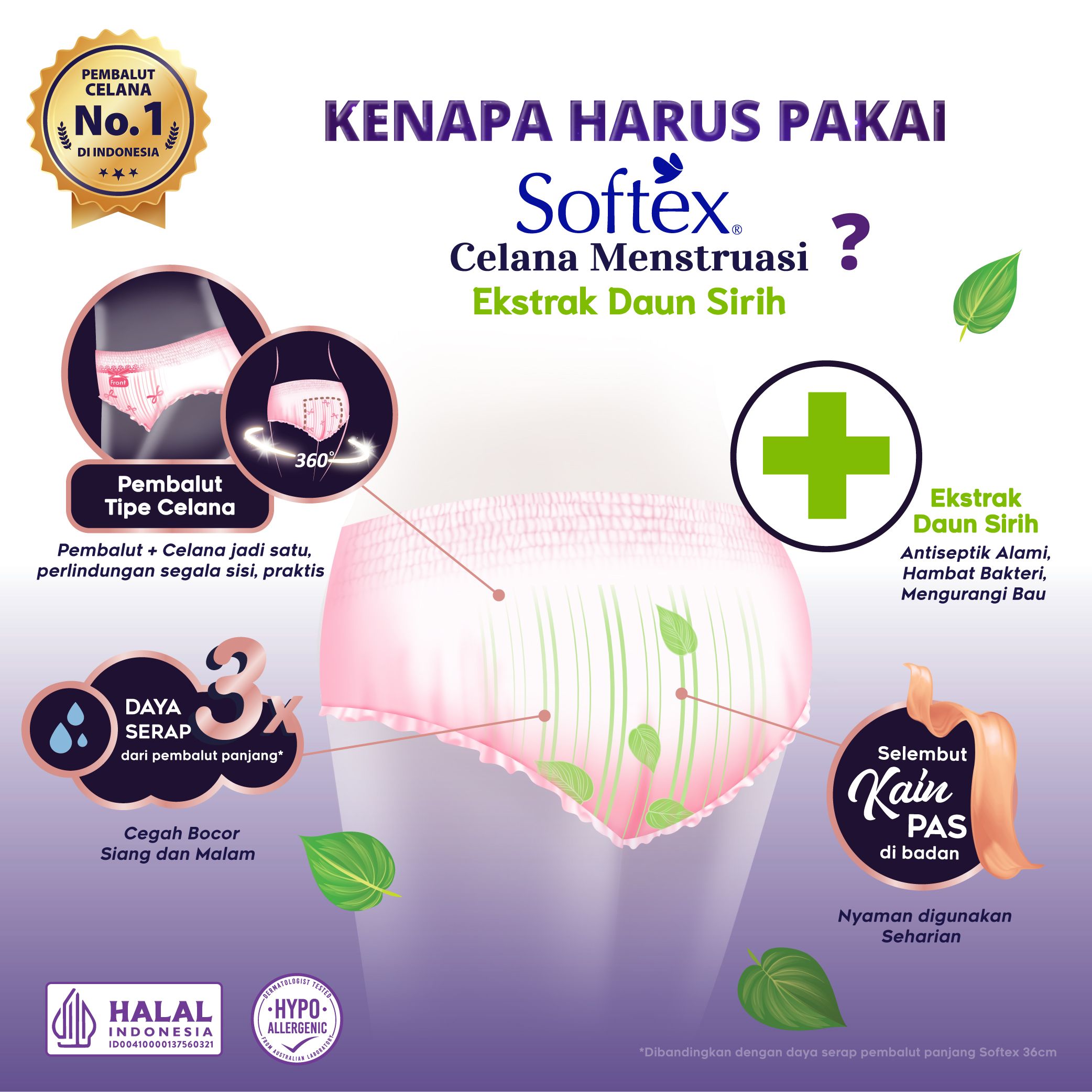 Softex Celana Menstruasi Daun Sirih 2s - Pembalut Wanita - 2
