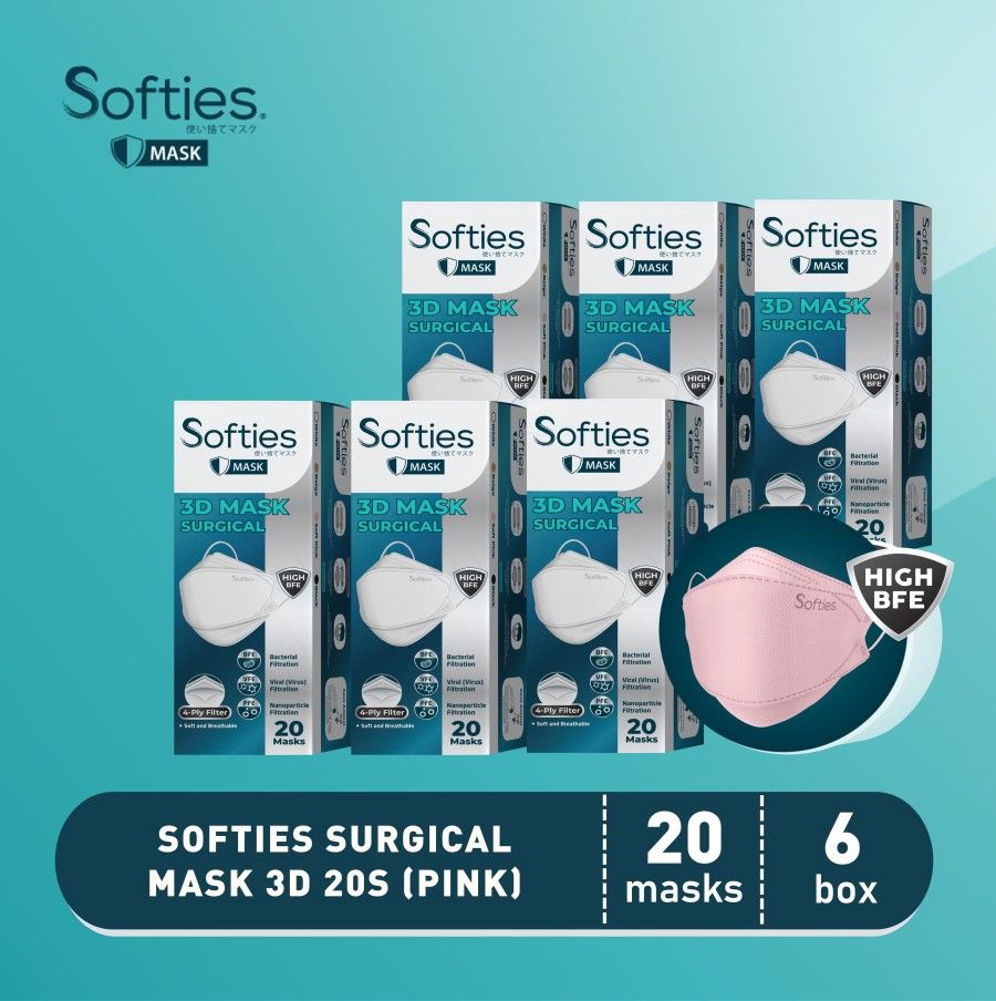 Softies Surgical Mask 3D 20s 6 Box - Pink - 1