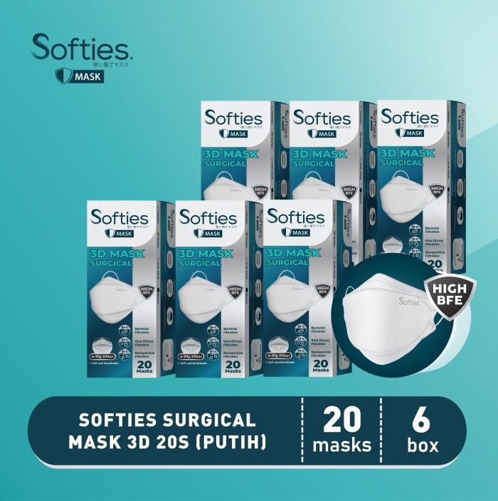 Softies Surgical Mask 3D 20s 6 Box - Putih - 1
