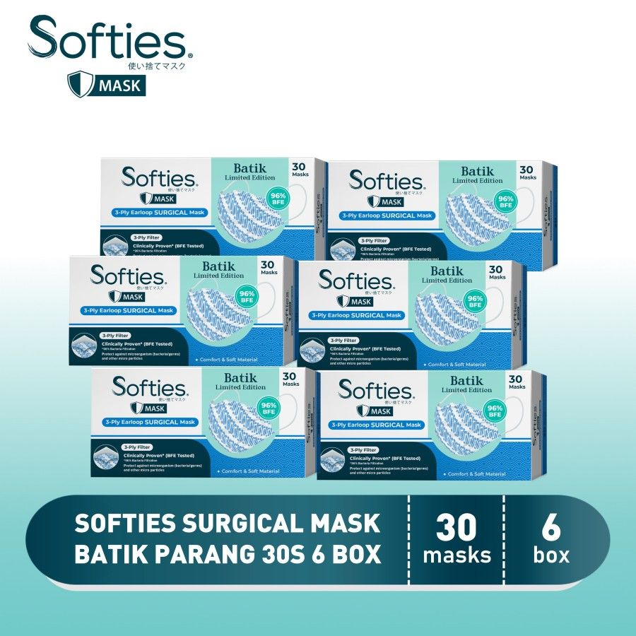 Softies Surgical Mask 30s 6 Box - Batik Parang - 1