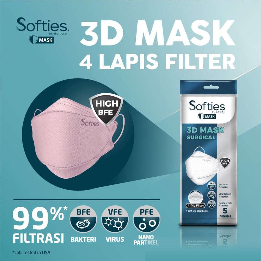 Softies Surgical Mask 3D 5s Twinpack - Pink - 1