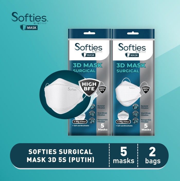 Softies Surgical Mask 3D 5s Twinpack - Putih - 1