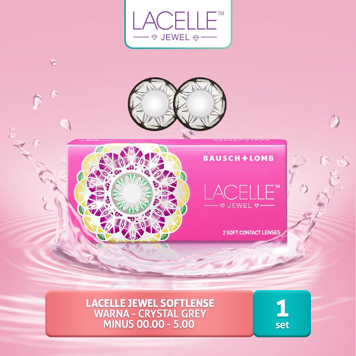Lacelle Jewel Softlense Warna - Crystal Gray -1.00 - 1