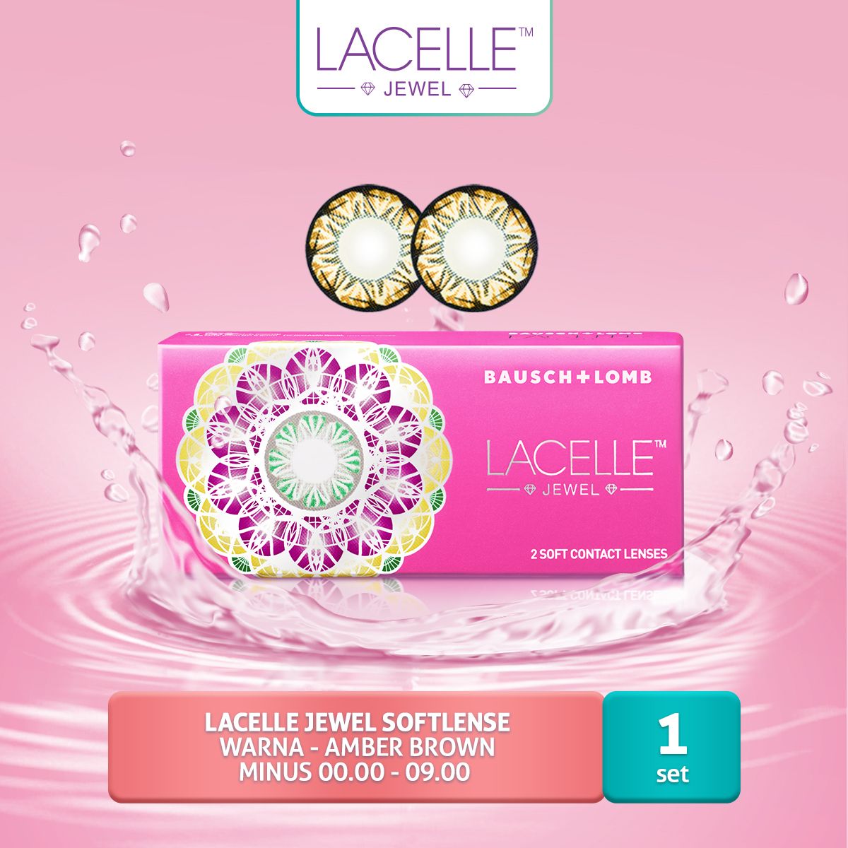 Lacelle Jewel Softlense Warna - Amber Brown -2.25 - 1