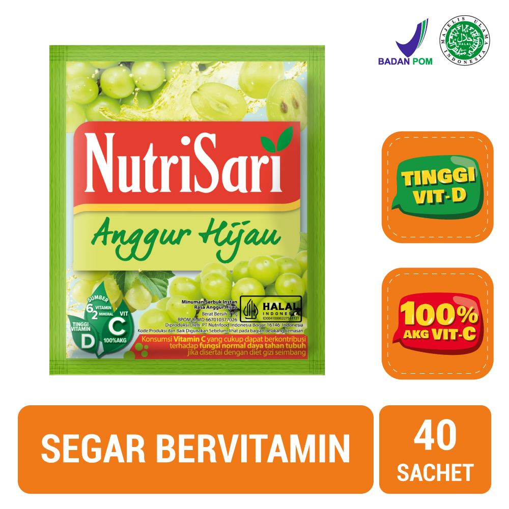 NutriSari Anggur Hijau 40 Sachet - Minuman Buah Vitamin C Vitamin D | 1101538453 - 1