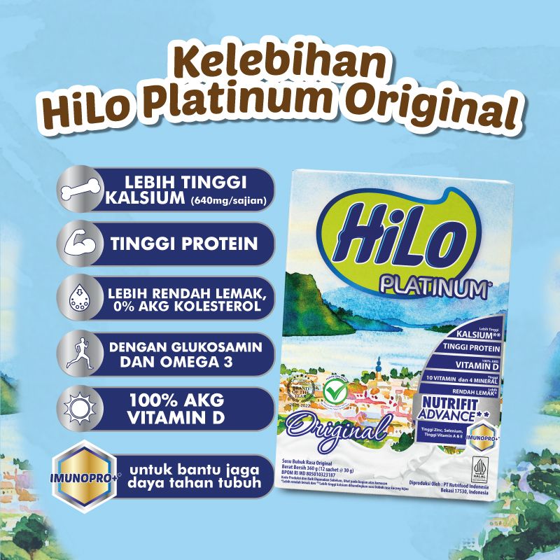 HiLo Platinum Original 360g (12 Sachet) - Susu Tinggi Kalsium Lebih Rendah Lemak | 2101700166 - 2