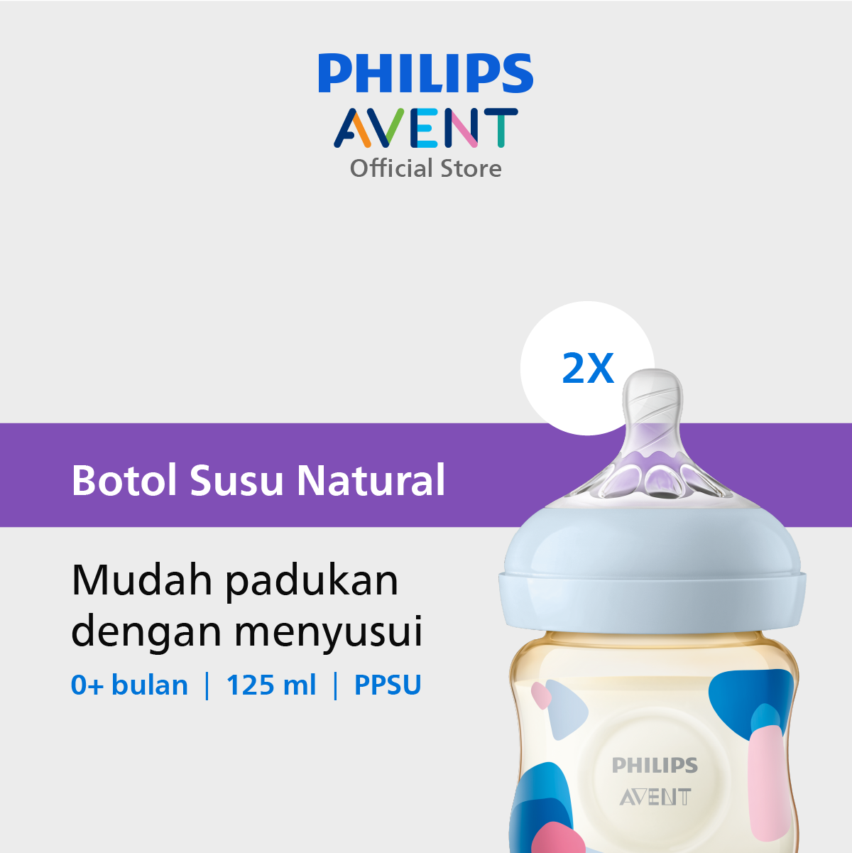 Philips Avent Natural PPSU Twin Bottle 0M+ 120ml SCF581/20 Botol Bayi - 1