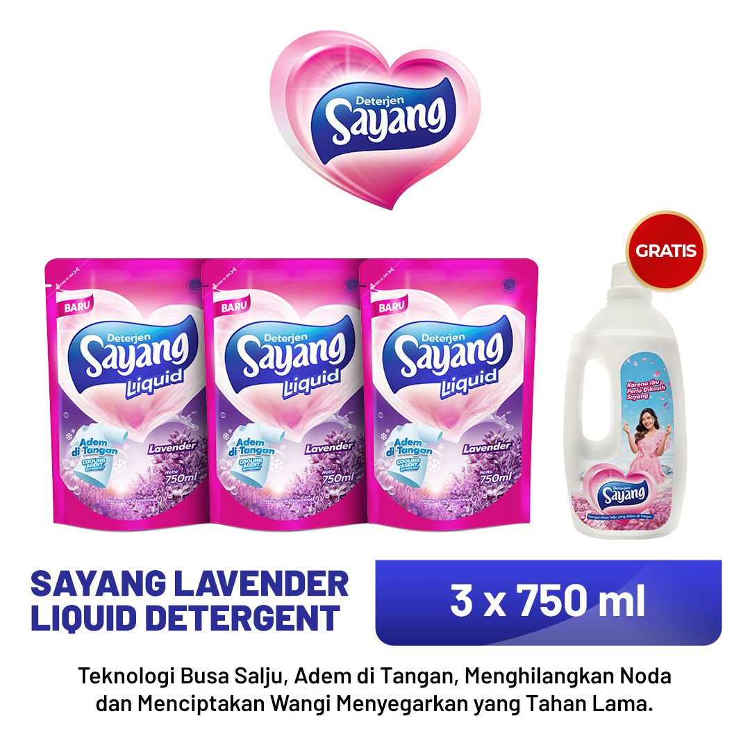Sayang Lavender Liquid Detergent (3 Pack) + free 1 Bottle Detergent - 1