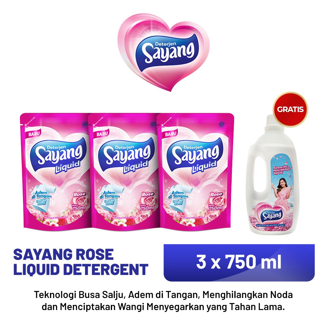 Sayang Rose Liquid Detergent (3 Pack) + free 1 Bottle Detergent - 1