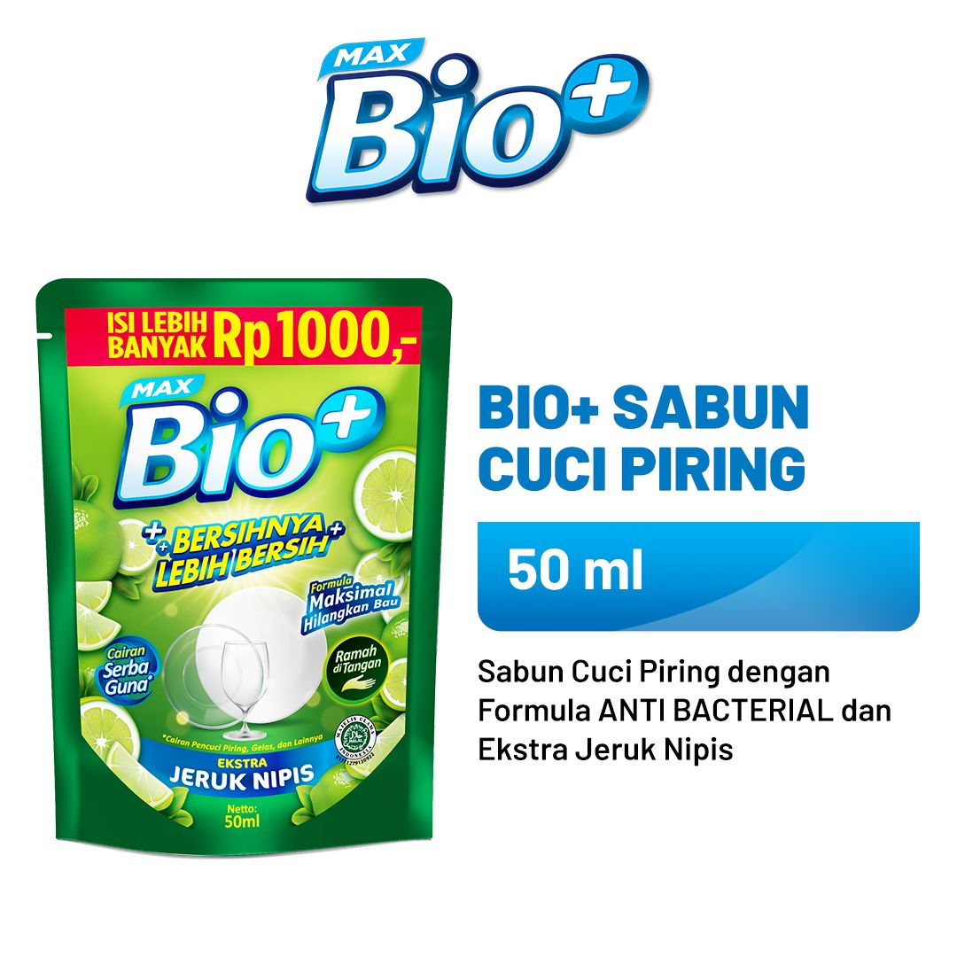Bio+ Sabun Cuci Piring Jeruk Nipis Anti Bakteri Pouch 50 ml - 1