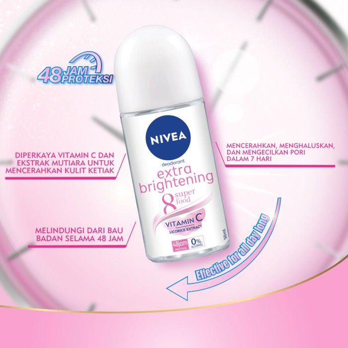 NIVEA Deodorant Extra Brightening Roll On 50ml - Mencerahkan Ketiak - 4