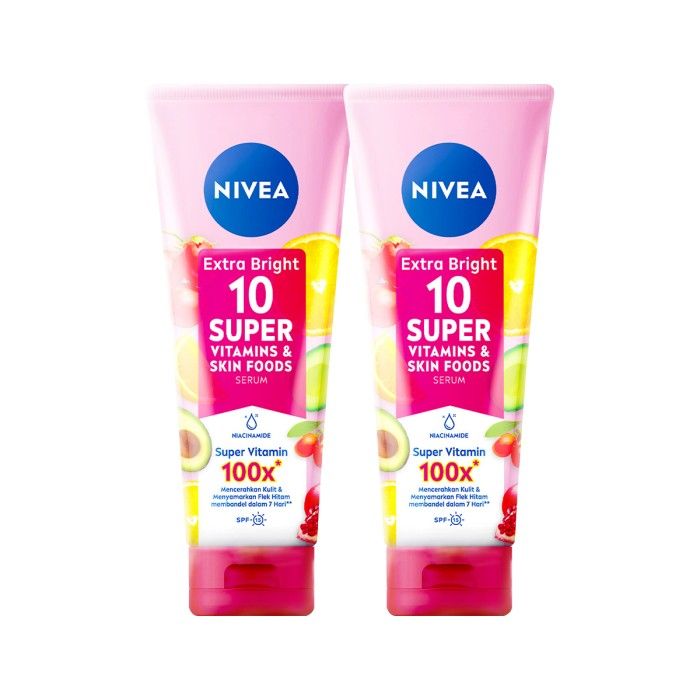 NIVEA Extra Bright 10 Super Vitamins & Skin Food Serum 180ml Twinpack - 2