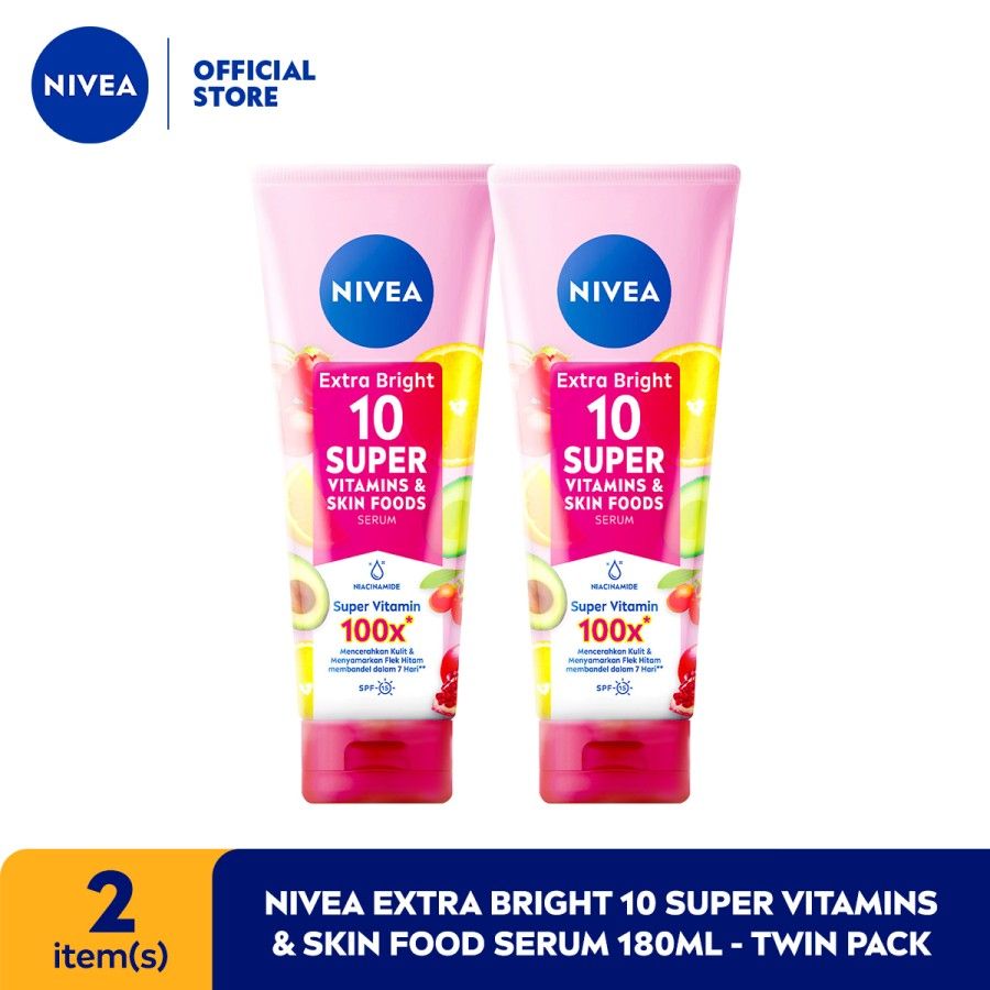 NIVEA Extra Bright 10 Super Vitamins & Skin Food Serum 180ml Twinpack - 1