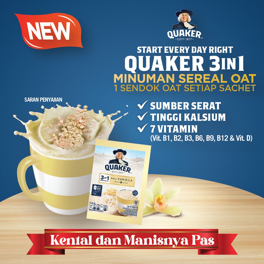 Quaker Rolled Oats 800g + 3in1 Vanilla Polybag 224g Free Tumbler - 3