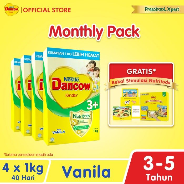 Nestle DANCOW 3+ Vanila Susu 3-5 Tahun 1Kg x 4 - Free 3D Box - 1
