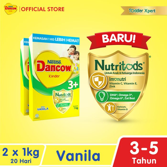 Nestle DANCOW 3+ Vanila Susu Anak 3-5 Tahun Box 1Kg x 2pcs - 1