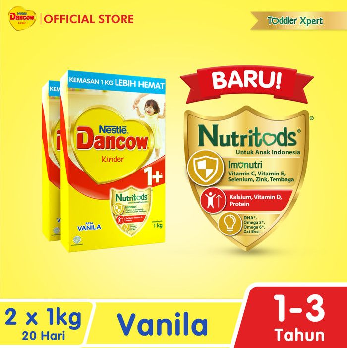 Nestle DANCOW 1+ Vanila Susu Anak 1-3 Tahun Box 1Kg x 2pcs - 1