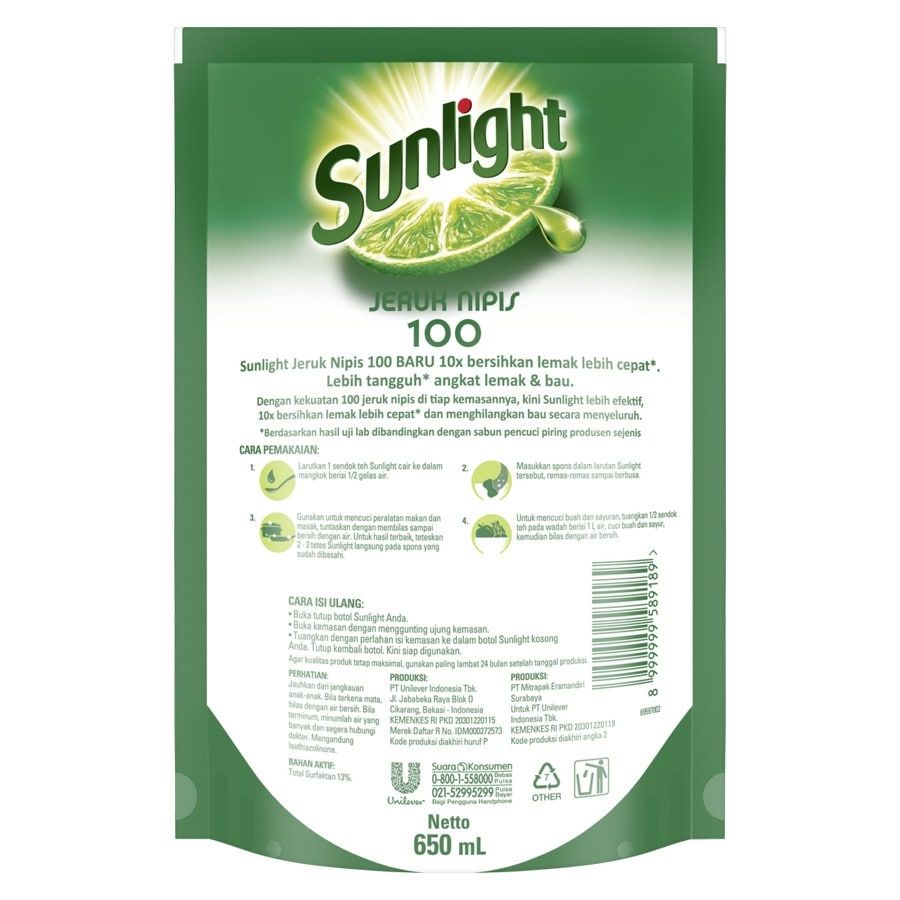 Sunlight Sabun Cuci Piring Jeruk Nipis Refill 650Ml - 2