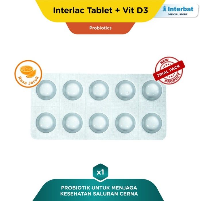Interlac Probiotik + Vit D3 400 IU - @ 10 Tablet 1 Strip - 1
