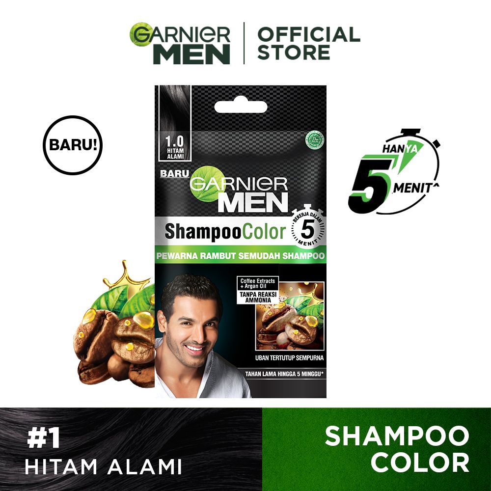 Garnier Men Shampoo Color 1.0 Hitam Alami Pack of 5 - 1