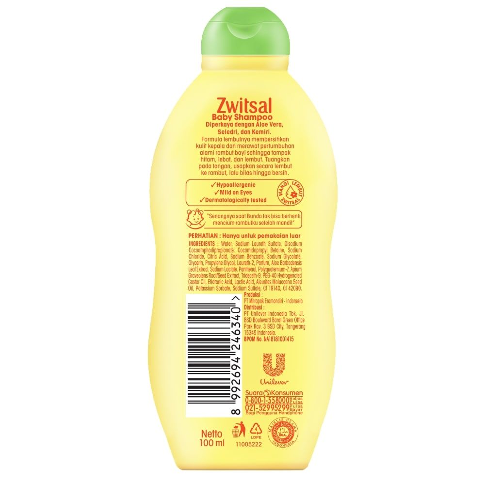 Zwitsal Natural  Twin Pack Baby Shampoo Aloe Vera Tub 100ml - 3