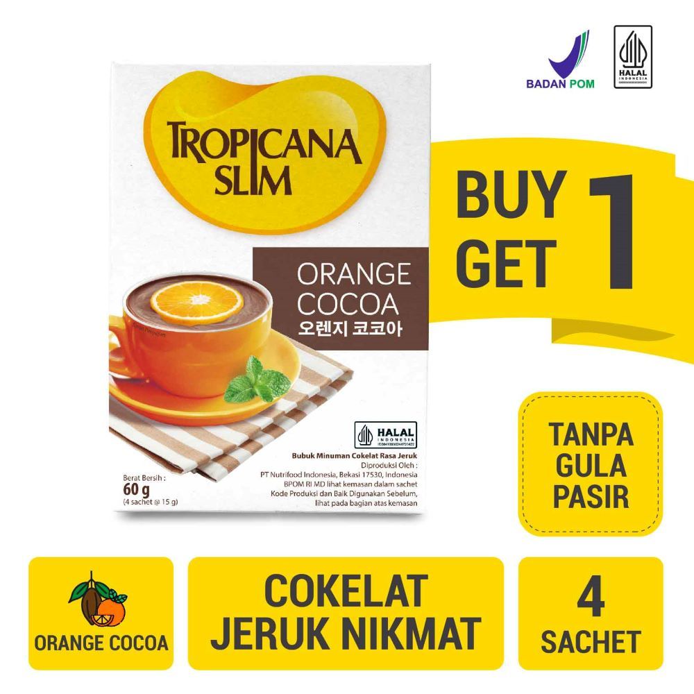 Twin Pack - Tropicana Slim Orange Cocoa 4 Sachet - Minuman Cokelat Jeruk Nikmat Tanpa Gula Pasir | 2T00803164P2 - 2
