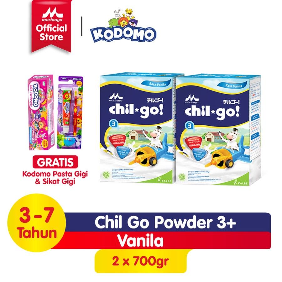 Chilgo Powder 3+ Vanilla 700g 2pcs Free Kodomo Pasta Gigi & Sikat Gigi - 1