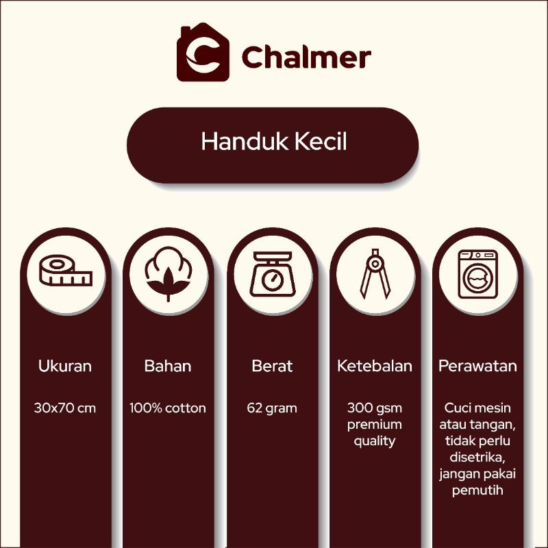 Handuk Kecil Chalmer 30x70 cm Handuk Olahraga Tangan Wajah Lap Serbaguna - Cokelat Tua - 3