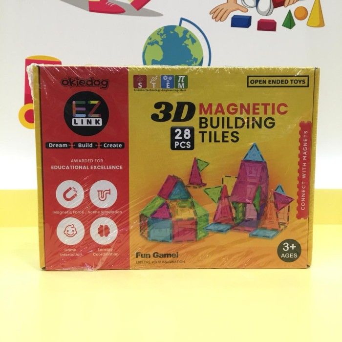 Mainan Edukasi Anak - Okiedog Ez Link 3D Magnetic Building Tiles/28Pcs Cj-1357616 - 1