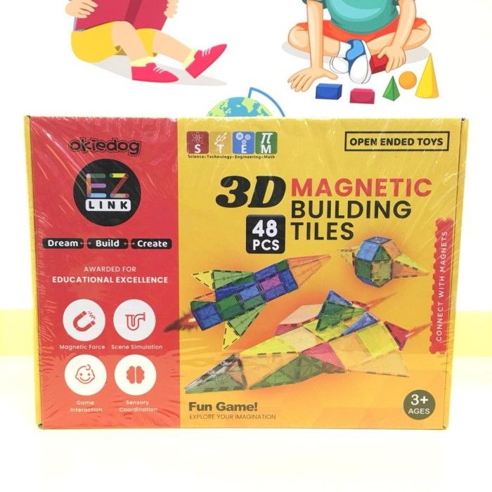 Mainan Edukasi Anak - Okiedog Ez Link 3D Magnetic Building Tiles/48Pcs Cj-1357620 - 1