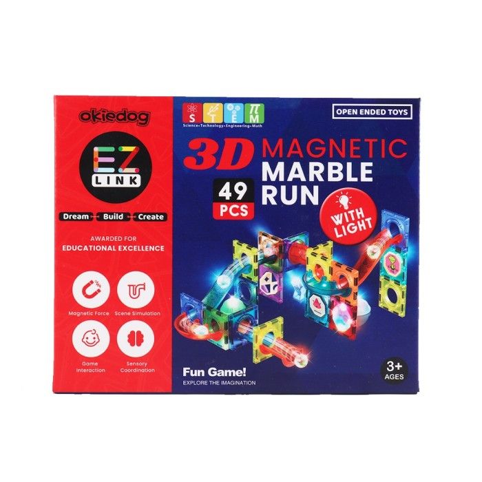 Mainan Edukasi Anak - Okiedog Ez Link 3D Magnetic Marble Run With Light/49Pcs Cj-1544054 - 1