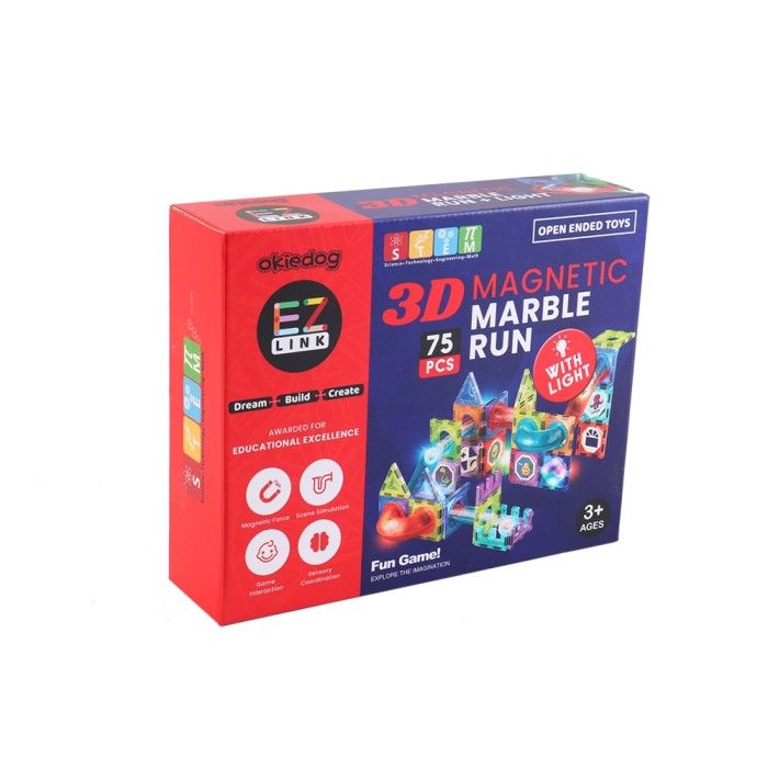 Mainan Edukasi Anak - Okiedog Ez Link 3D Magnetic Marble Run With Light/75Pcs Cj-1544055 - 1